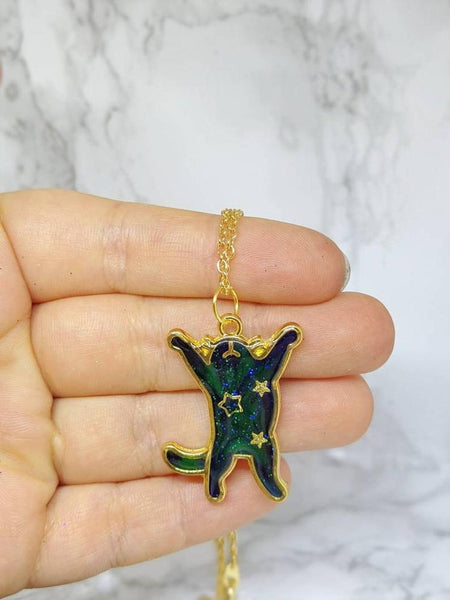 Aurora Borealis Cat Pendant Necklace 7 (Northern Lights Cats Collection)