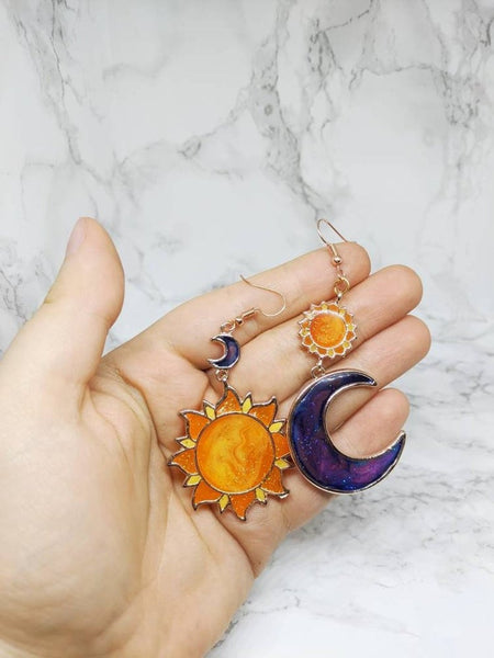 Sun and Moon Mismatch Earrings With Hooks (Festival Collection)