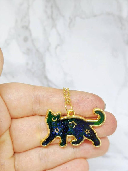 Aurora Borealis Cat Pendant Necklace 5 (Northern Lights Cats Collection)